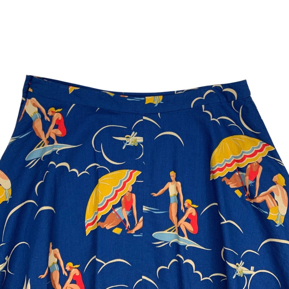 Ralph Lauren Mikaela Retro Print Skirt 14 Blue Novelty Mini Pockets Rare Resort - Picture 6 of 11